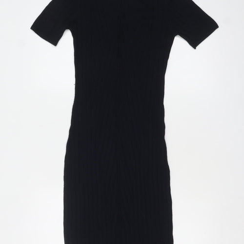Topshop Women’s Black Knit Bodycon Midi Dress Size 8