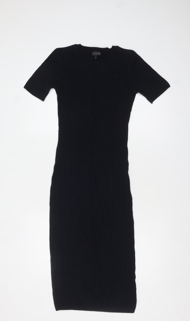 Topshop Women’s Black Knit Bodycon Midi Dress Size 8
