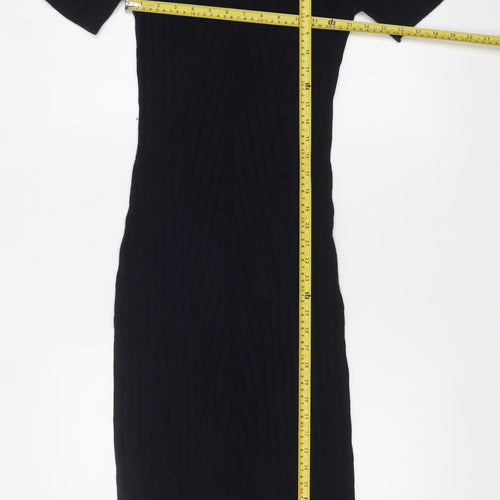 Topshop Women’s Black Knit Bodycon Midi Dress Size 8