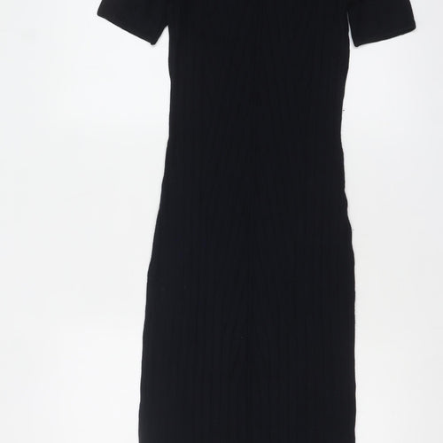 Topshop Women’s Black Knit Bodycon Midi Dress Size 8