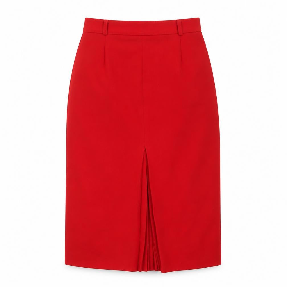 Front view of C&A Women's Red Knee Length Pencil Skirt, size 14, Polyester Twill