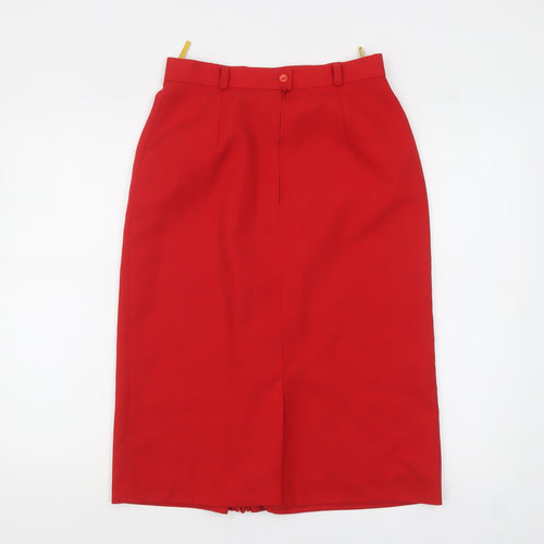 C&A Women's Red Knee Length Pencil Skirt Size 14 Polyester Twill