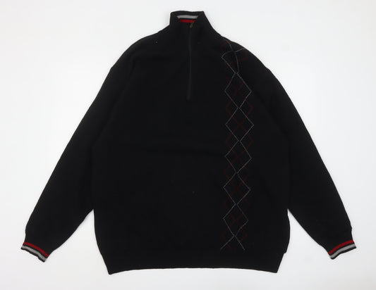 ProQuip Men’s Black Argyle 1/2 Zip Wool Golf Jumper XL
