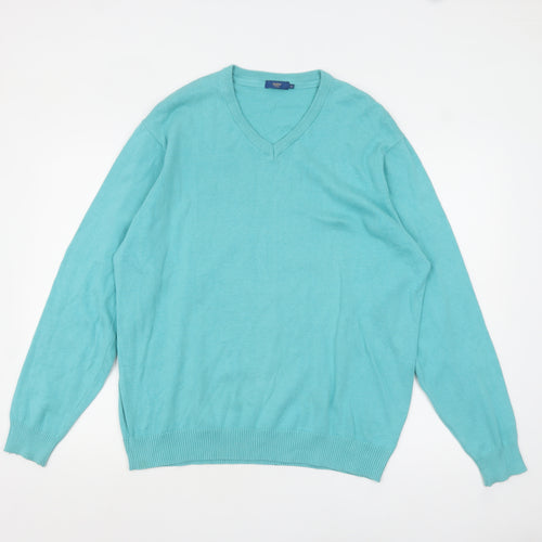 Cotton Traders Men's Blue V-Neck Cotton Jumper XL