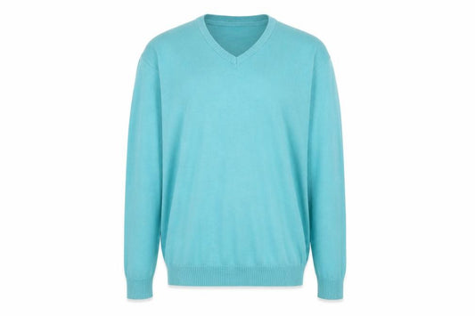 Front view of Cotton Traders Men's Blue V-Neck Cotton Jumper XL