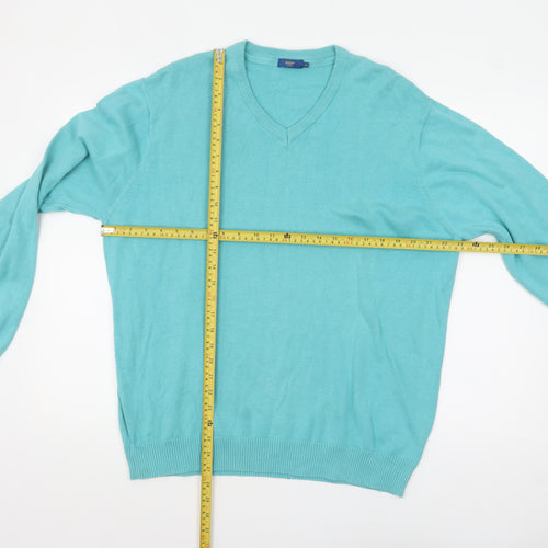 Cotton Traders Men's Blue V-Neck Cotton Jumper XL