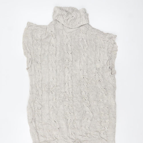 Quiz Women’s Beige Sleeveless Roll Neck Cable Knit Pullover L
