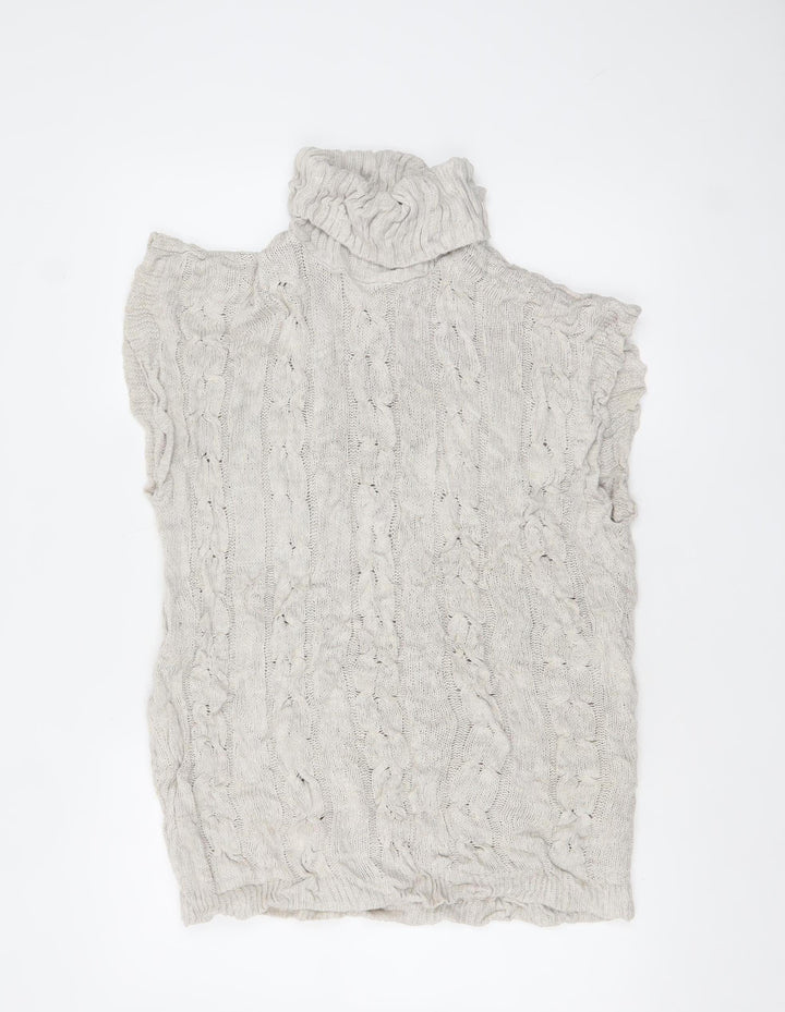 Quiz Women’s Beige Sleeveless Roll Neck Cable Knit Pullover L