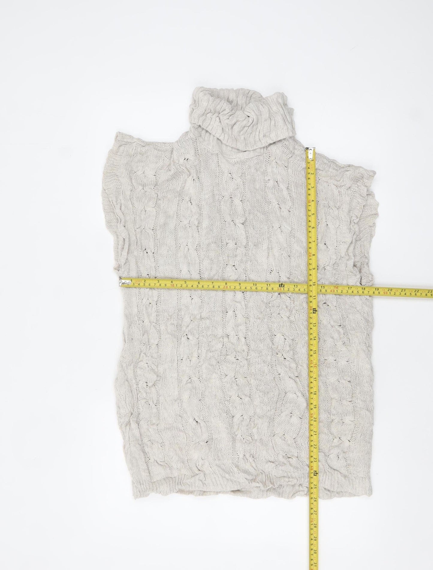 Quiz Women’s Beige Sleeveless Roll Neck Cable Knit Pullover L