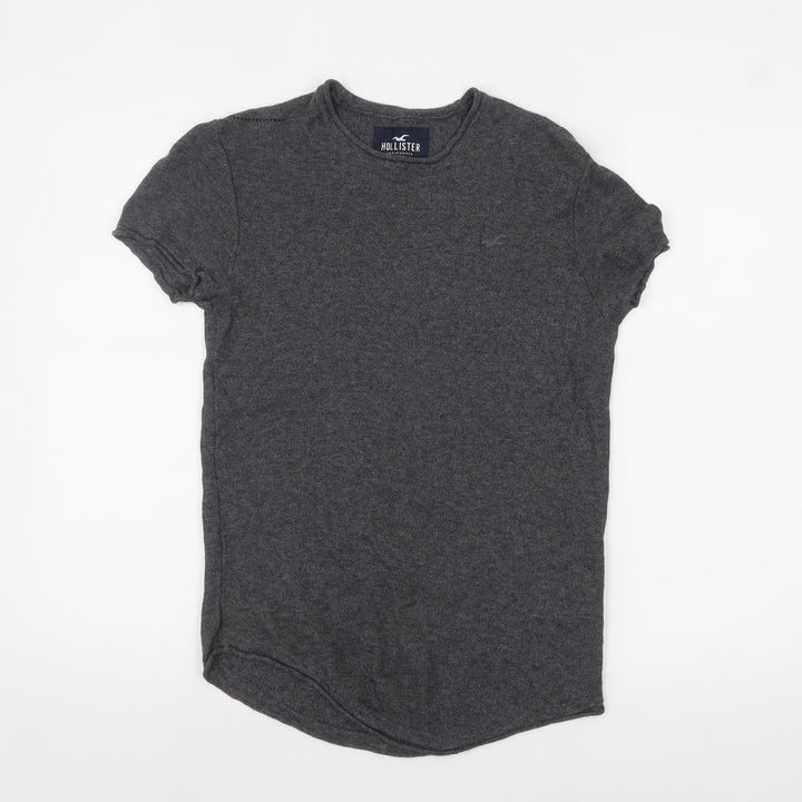 Hollister Women Grey Knit Short Sleeve Basic T-Shirt Size S