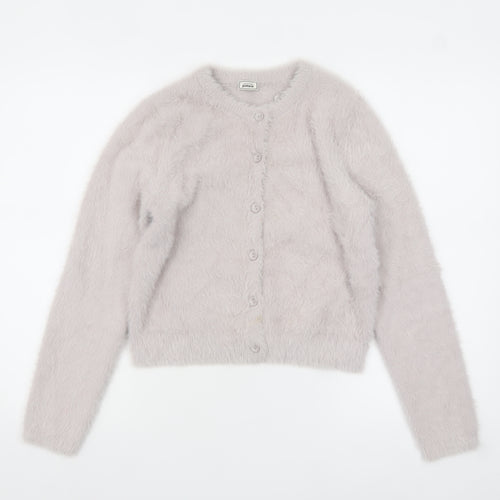 Pimkie Women's Grey Fluffy Crew Neck Cardigan Size S