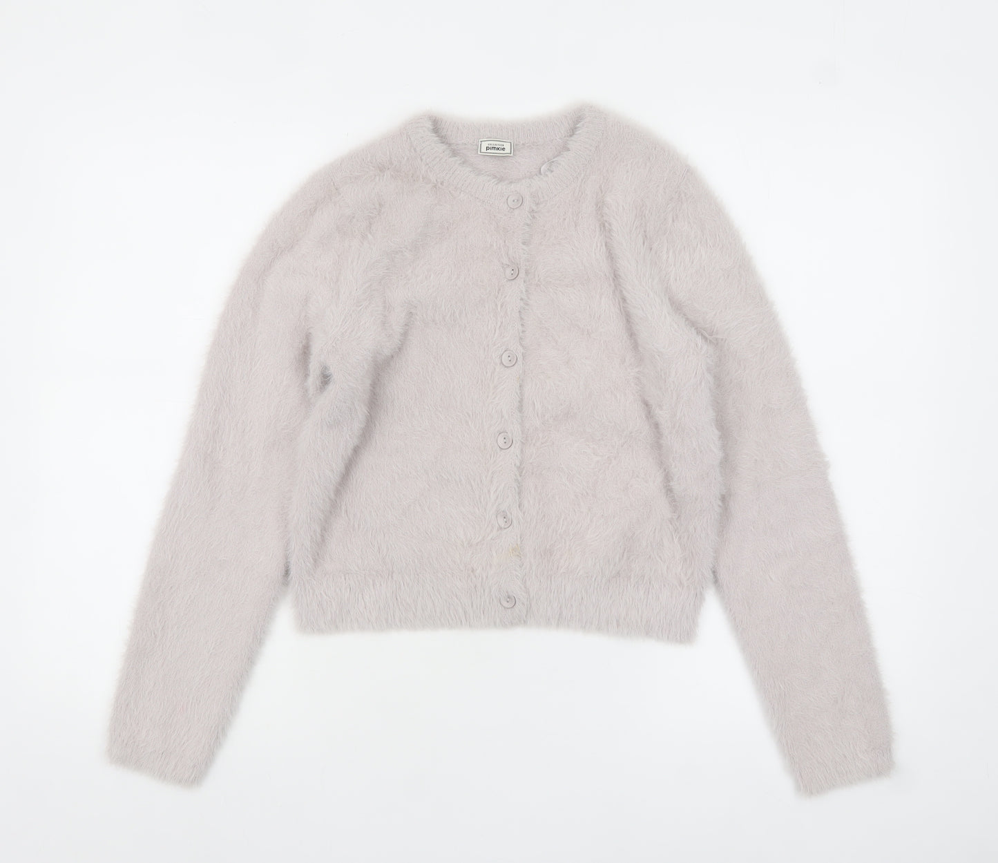Pimkie Women's Grey Fluffy Crew Neck Cardigan Size S