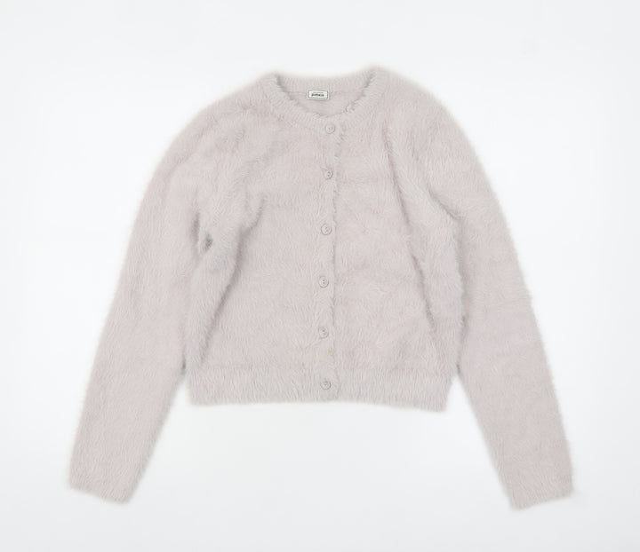 Pimkie Women's Grey Fluffy Crew Neck Cardigan Size S