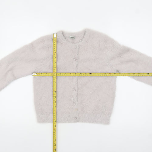 Pimkie Women's Grey Fluffy Crew Neck Cardigan Size S