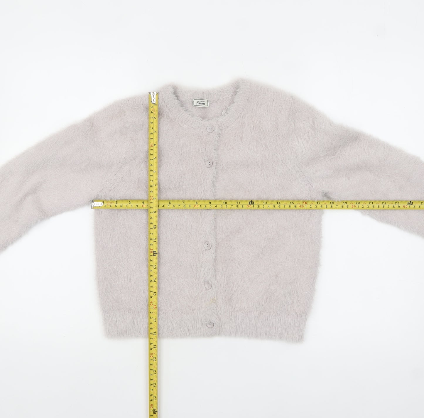 Pimkie Women's Grey Fluffy Crew Neck Cardigan Size S