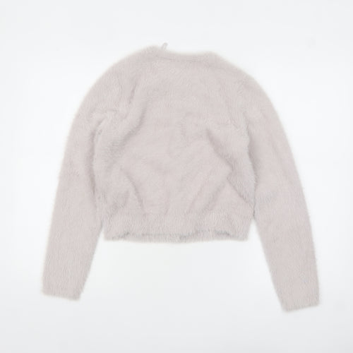 Pimkie Women's Grey Fluffy Crew Neck Cardigan Size S