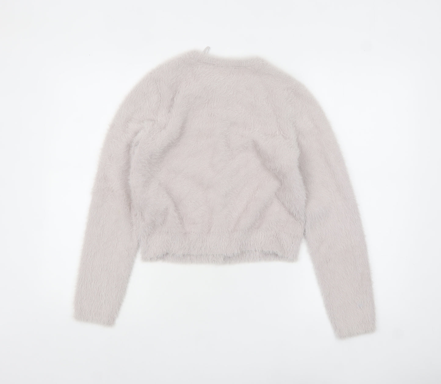 Pimkie Women's Grey Fluffy Crew Neck Cardigan Size S