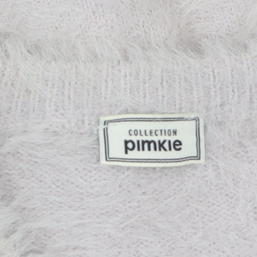 Pimkie Women's Grey Fluffy Crew Neck Cardigan Size S