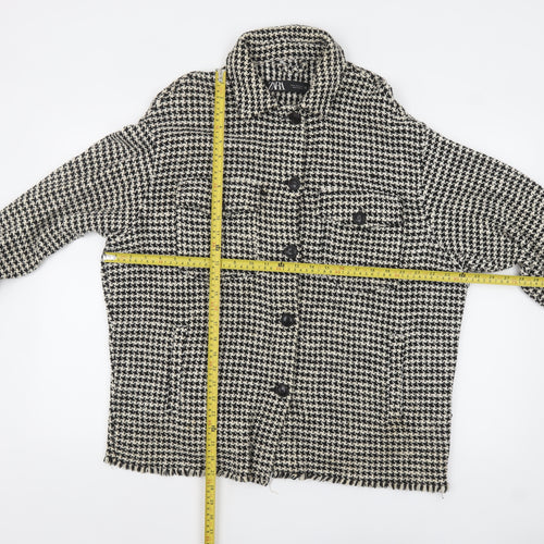 ZARA Women Black White Tweed Houndstooth Jacket Size 12