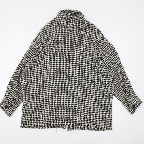 ZARA Women Black White Tweed Houndstooth Jacket Size 12