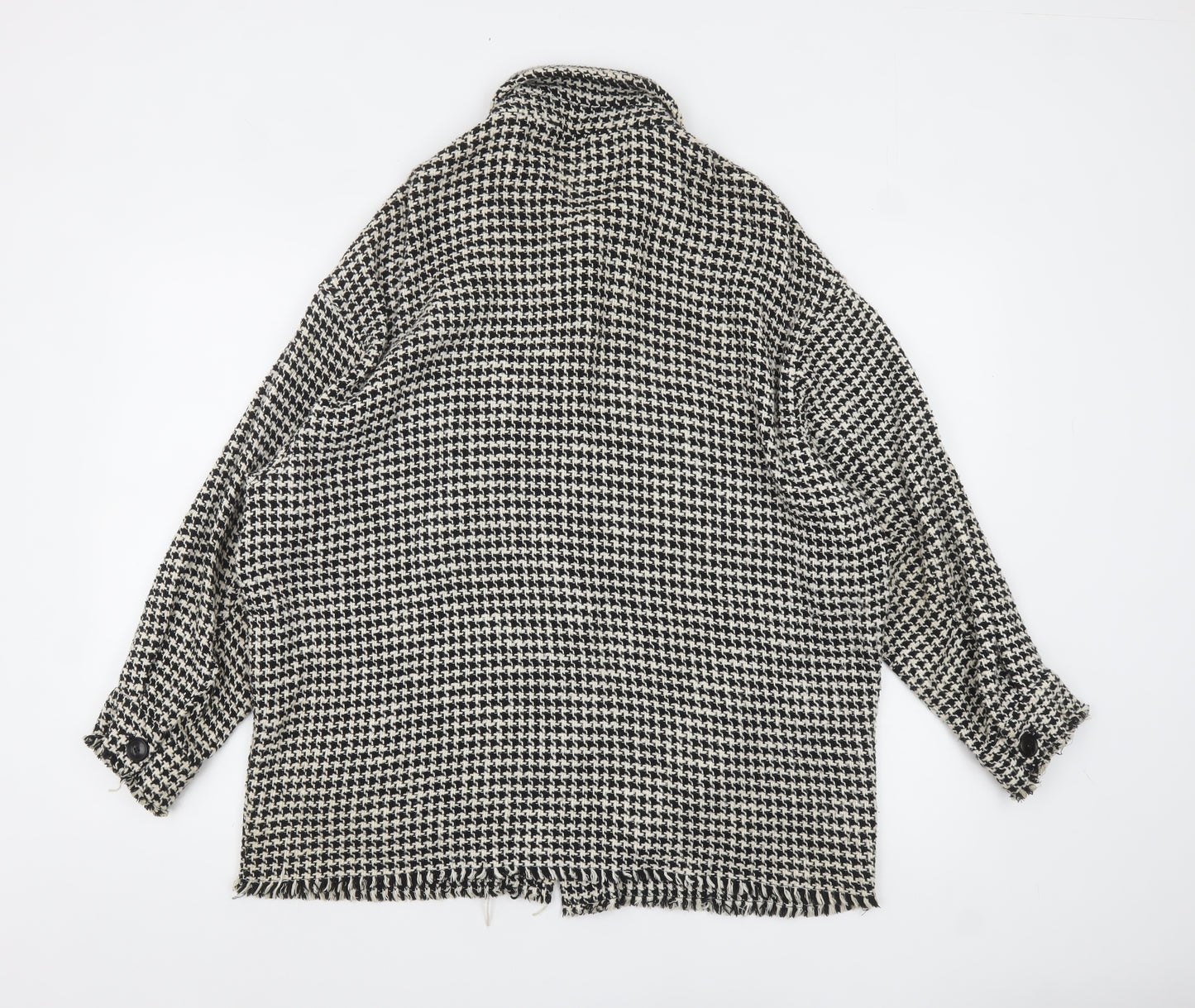 ZARA Women Black White Tweed Houndstooth Jacket Size 12