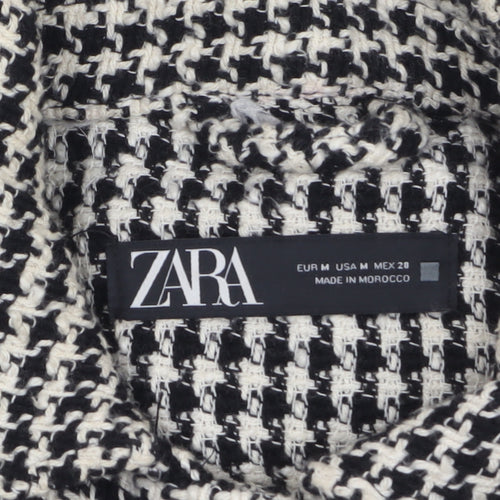 ZARA Women Black White Tweed Houndstooth Jacket Size 12
