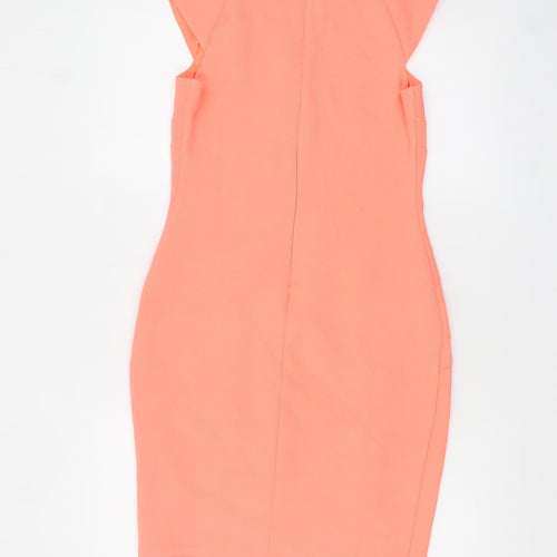 River Island Women’s Orange Bodycon Dress Size 8 Knee Length Fitted Zip Detail