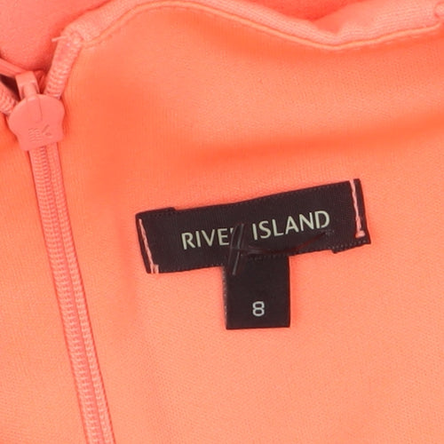 River Island Women’s Orange Bodycon Dress Size 8 Knee Length Fitted Zip Detail