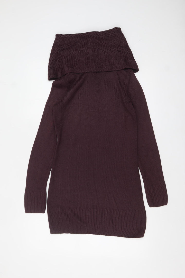 H&M Women’s Plum Cowl Neck Long Sleeve Tunic Jumper Size S Acrylic Knit