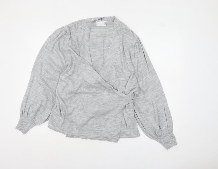 ASOS DESIGN Women’s Grey Wrap Knit Jumper Size 10 Long Sleeve