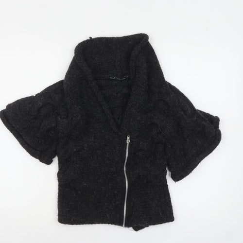 Next Women Black Short Sleeve Chunky Knit Full Zip Jumper S
