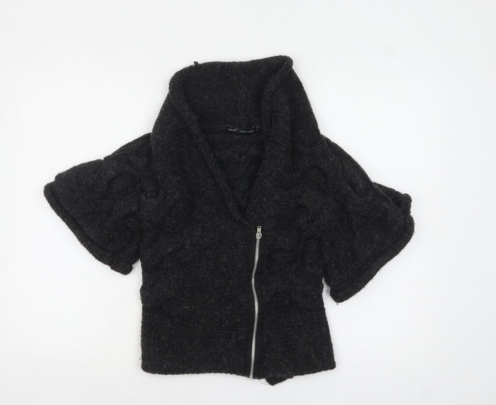 Next Women Black Short Sleeve Chunky Knit Full Zip Jumper S