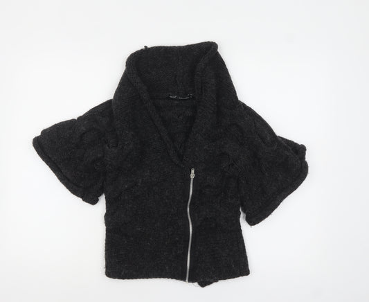 Next Women Black Short Sleeve Chunky Knit Full Zip Jumper S