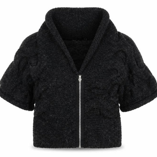 Next Women Black Short Sleeve Chunky Knit Full Zip Jumper S