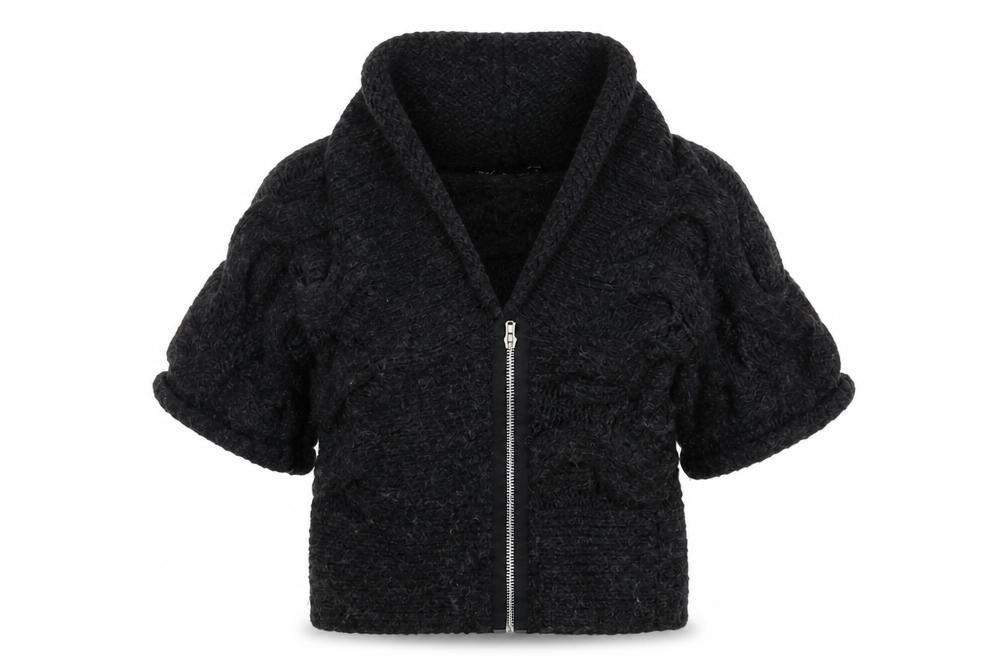 Next Women Black Short Sleeve Chunky Knit Full Zip Jumper S