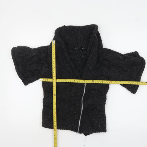 Next Women Black Short Sleeve Chunky Knit Full Zip Jumper S