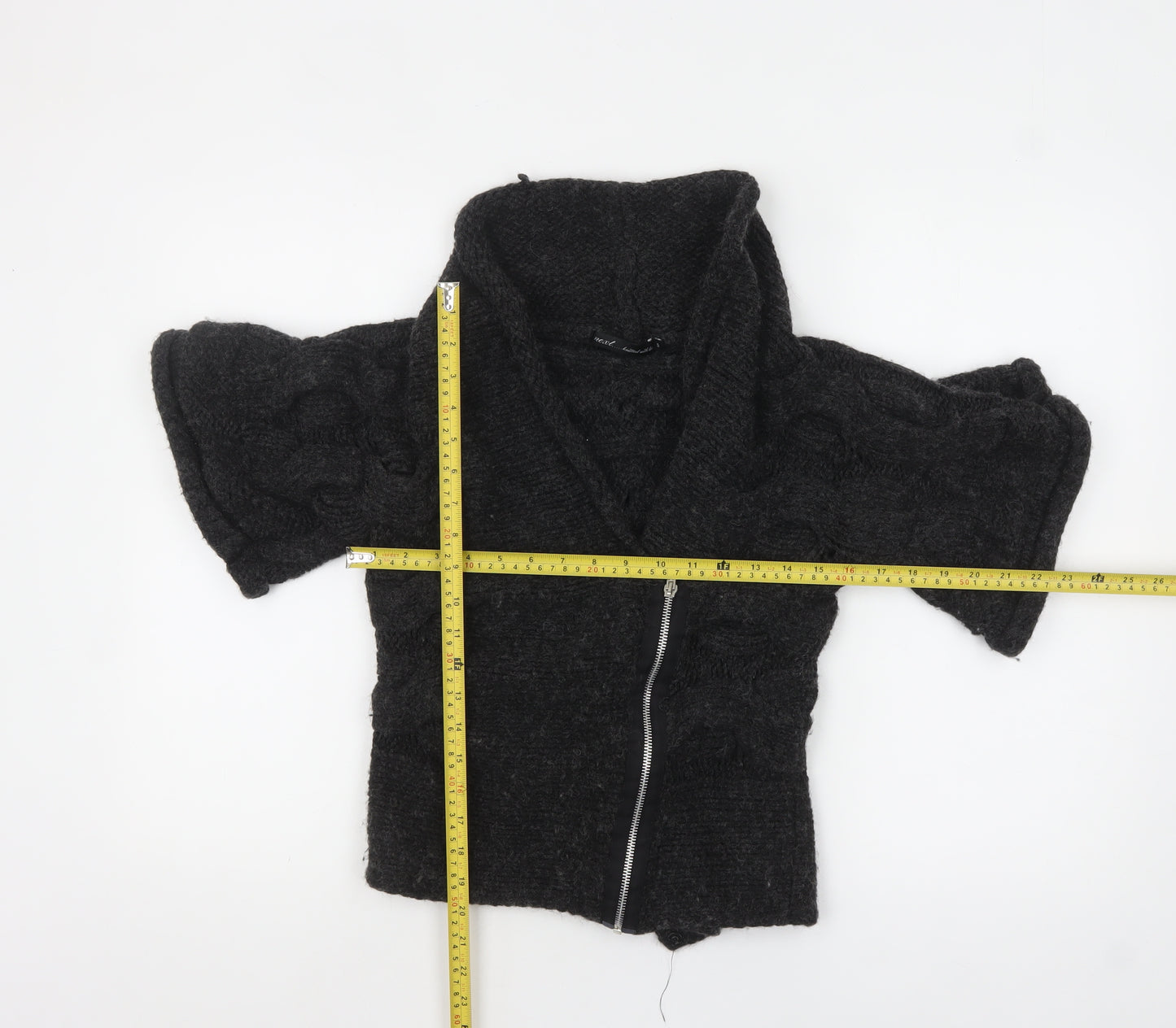 Next Women Black Short Sleeve Chunky Knit Full Zip Jumper S