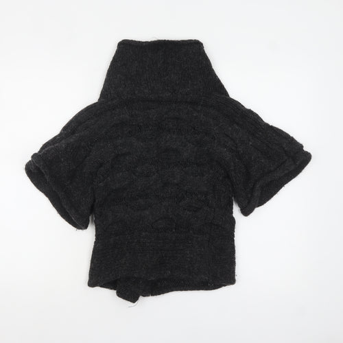 Next Women Black Short Sleeve Chunky Knit Full Zip Jumper S