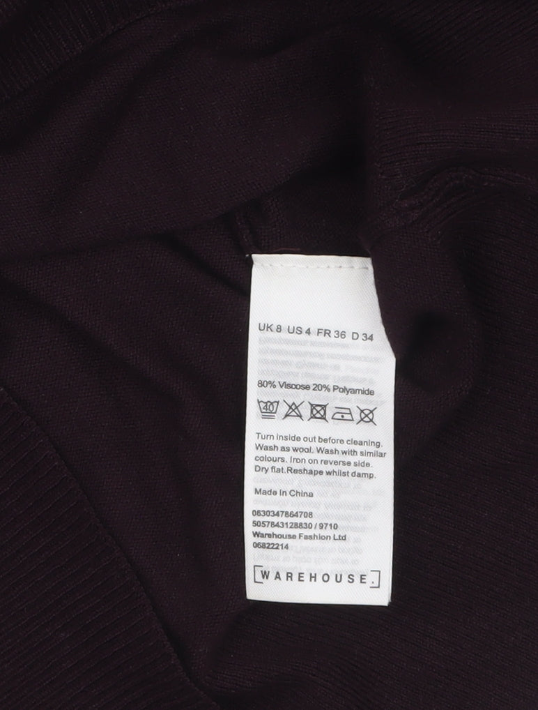 Warehouse Women’s Black Mock Neck Long Sleeve Knit Jumper Size 8