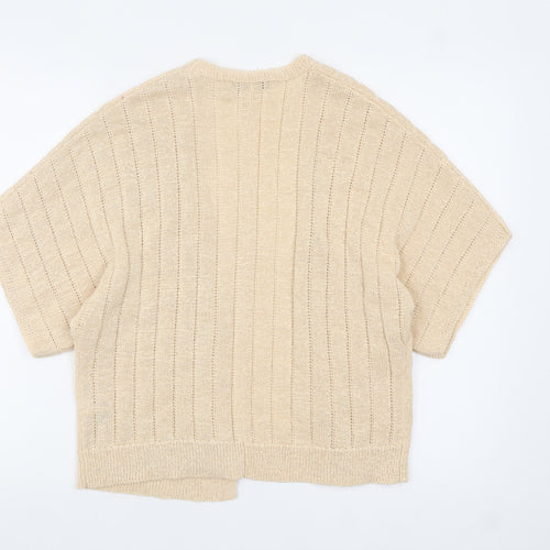 Dunnes Women Beige Open-Knit Short Sleeve Cardigan Size M