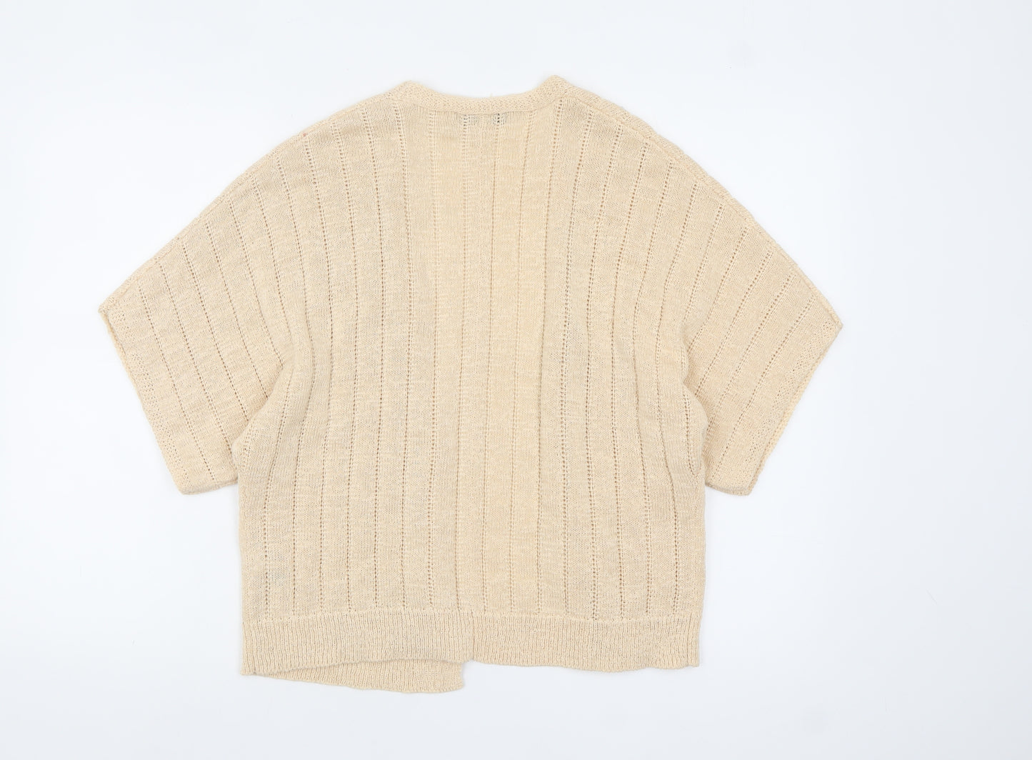 Dunnes Women Beige Open-Knit Short Sleeve Cardigan Size M