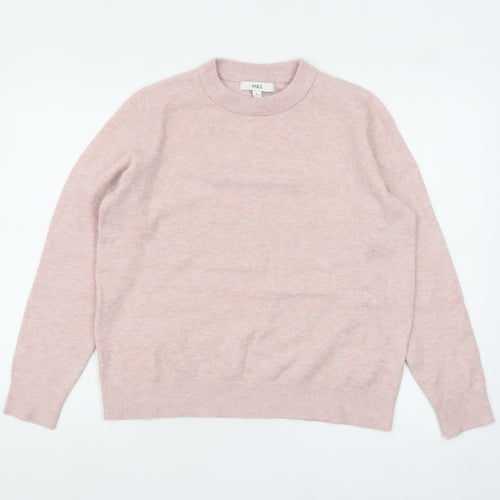 Marks and Spencer Women Pink Crew Neck Long Sleeve Knit Jumper M