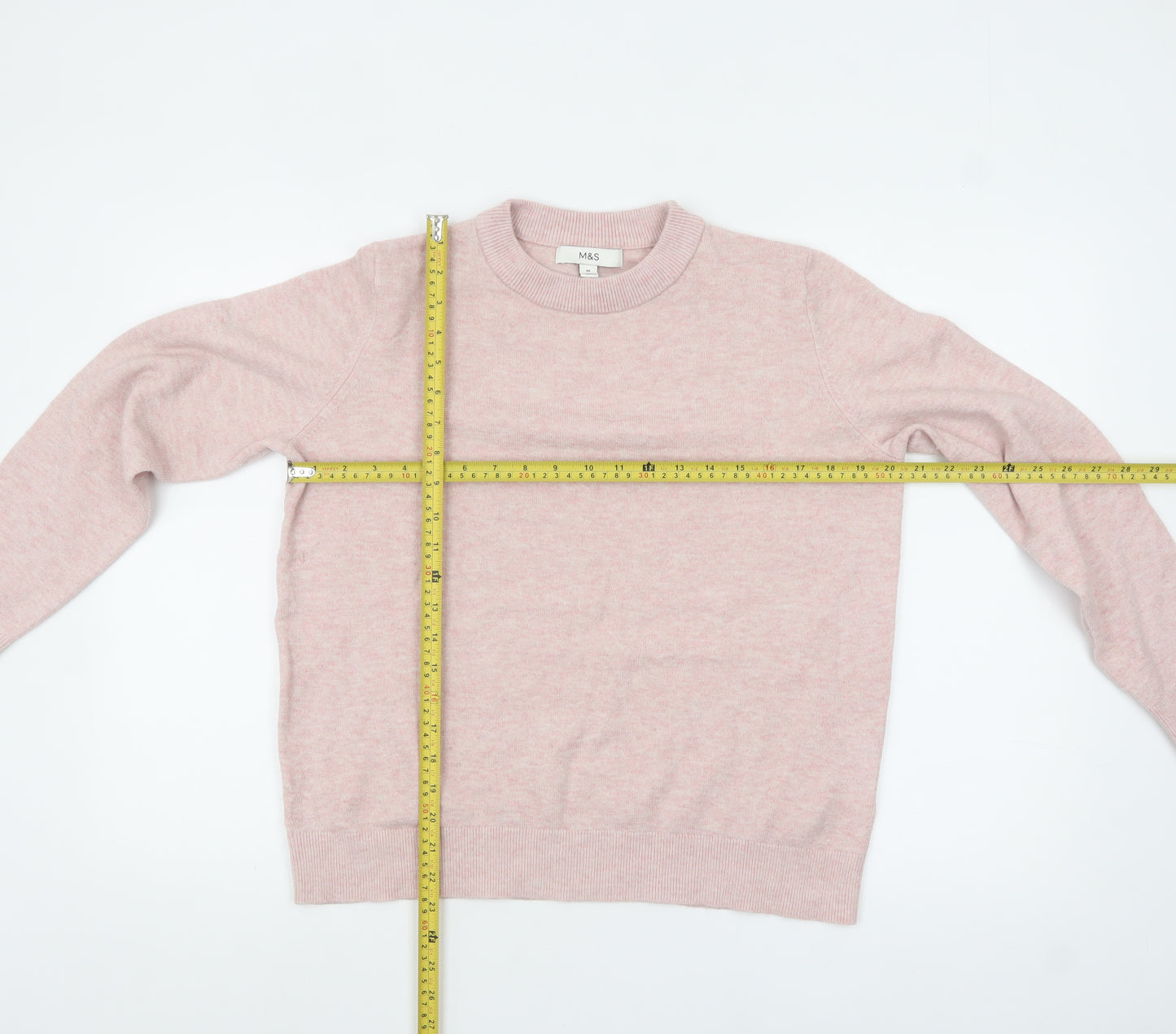 Marks and Spencer Women Pink Crew Neck Long Sleeve Knit Jumper M