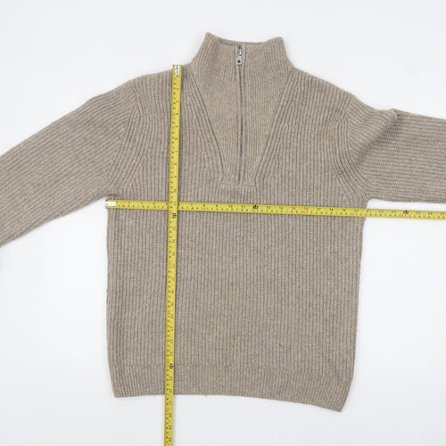 Zara Men Beige Chunky Knit 1/4 Zip High Neck Jumper Size M