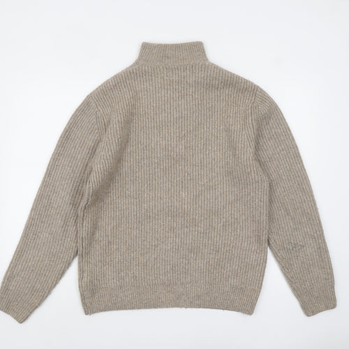 Zara Men Beige Chunky Knit 1/4 Zip High Neck Jumper Size M