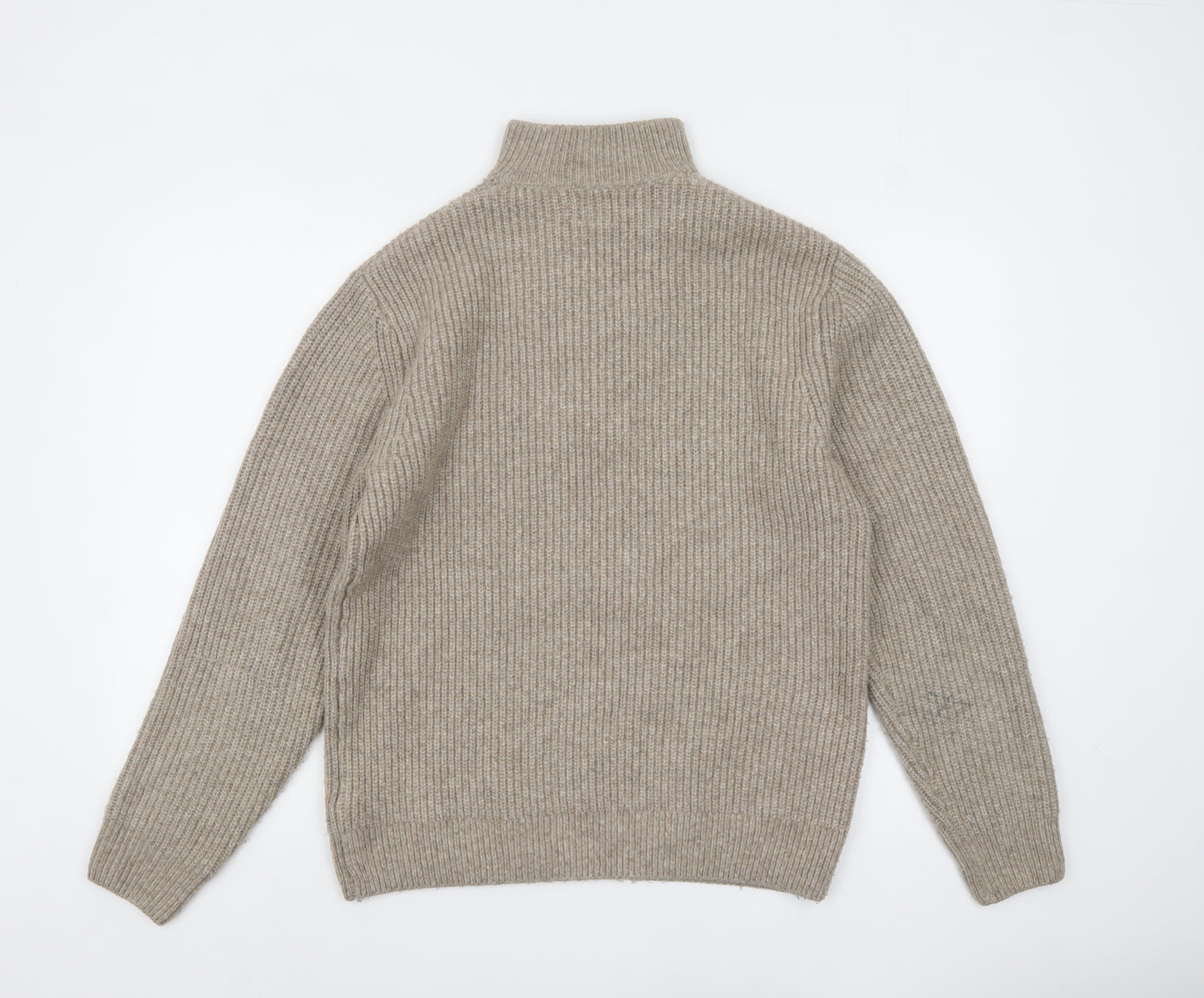 Zara Men Beige Chunky Knit 1/4 Zip High Neck Jumper Size M