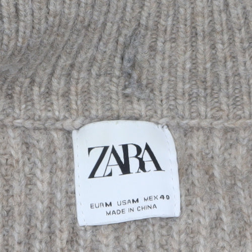 Zara Men Beige Chunky Knit 1/4 Zip High Neck Jumper Size M