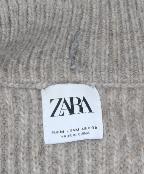 Zara Men Beige Chunky Knit 1/4 Zip High Neck Jumper Size M
