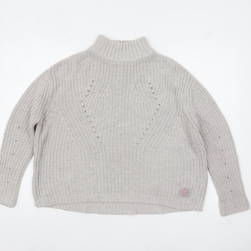 Superdry Women Grey Mock Neck Chunky-Knit Jumper Size S