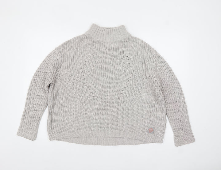 Superdry Women Grey Mock Neck Chunky-Knit Jumper Size S